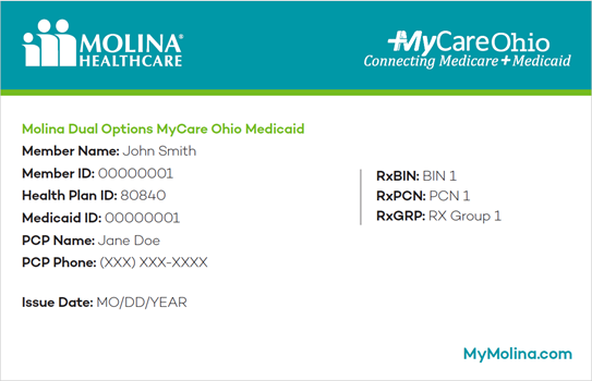 MMP Opt-out member ID card front side with member health information